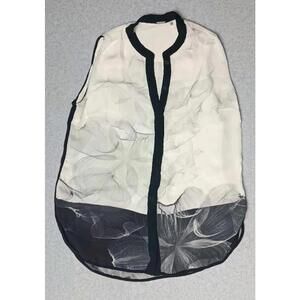 elie tahari blouse Womens Size Small Sleeveless Button Down Black And White...